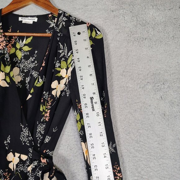 Reformation Susanna Midi Dress Women's XS Black Multi Floral Wrap Long Sleeve - Picture 7 of 12